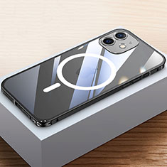 Apple iPhone 12 Mini用ケース 高級感 手触り良い メタル兼プラスチック バンパー Mag-Safe 磁気 Magnetic QC4 アップル ブラック