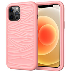 Apple iPhone 12 Pro用ハイブリットバンパーケース プラスチック 兼シリコーン カバー 前面と背面 360度 フル R01 アップル ピンク