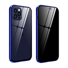 Apple iPhone 12 Pro用ケース 高級感 手触り良い アルミメタル 製の金属製 360度 フルカバーバンパー 鏡面 カバー T05 アップル ネイビー