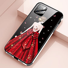 Apple iPhone 12 Pro用ハイブリットバンパーケース プラスチック ドレスガール ドレス少女 鏡面 カバー アップル ワインレッド