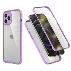 Apple iPhone 12 Pro用ハイブリットバンパーケース プラスチック 兼シリコーン カバー 前面と背面 360度 フル R05 アップル ラベンダー