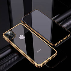 Apple iPhone 12 Pro用ケース 高級感 手触り良い アルミメタル 製の金属製 360度 フルカバーバンパー 鏡面 カバー T06 アップル ゴールド