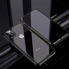 Apple iPhone 12 Pro用ケース 高級感 手触り良い アルミメタル 製の金属製 360度 フルカバーバンパー 鏡面 カバー T06 アップル ブラック
