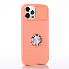 Apple iPhone 12 Pro用極薄ソフトケース シリコンケース 耐衝撃 全面保護 アンド指輪 マグネット式 バンパー T01 アップル オレンジ