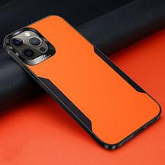 Apple iPhone 12 Pro用シリコンケース ソフトタッチラバー レザー柄 カバー N01 アップル オレンジ