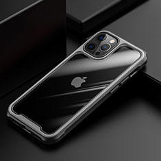 Apple iPhone 12 Pro Max用ハイブリットバンパーケース クリア透明 プラスチック 鏡面 カバー M03 アップル グレー