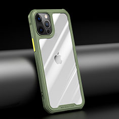 Apple iPhone 12 Pro Max用ハイブリットバンパーケース クリア透明 プラスチック 鏡面 カバー M04 アップル グリーン