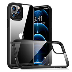Apple iPhone 12 Pro Max用ハイブリットバンパーケース クリア透明 プラスチック 鏡面 カバー H04 アップル ブラック