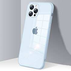 Apple iPhone 12 Pro Max用ハイブリットバンパーケース クリア透明 プラスチック 鏡面 カバー H06 アップル ライトブルー