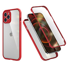 Apple iPhone 12 Pro Max用ハイブリットバンパーケース プラスチック 兼シリコーン カバー 前面と背面 360度 フル R05 アップル レッド