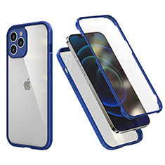 Apple iPhone 12 Pro Max用ハイブリットバンパーケース プラスチック 兼シリコーン カバー 前面と背面 360度 フル R05 アップル ネイビー