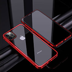 Apple iPhone 12 Pro Max用ケース 高級感 手触り良い アルミメタル 製の金属製 360度 フルカバーバンパー 鏡面 カバー T06 アップル レッド
