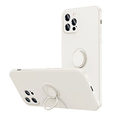 Apple iPhone 12 Pro Max用極薄ソフトケース シリコンケース 耐衝撃 全面保護 アンド指輪 マグネット式 バンパー N01 アップル ホワイト
