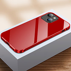 Apple iPhone 13用ケース 高級感 手触り良い アルミメタル 製の金属製 360度 フルカバーバンパー 鏡面 カバー M07 アップル レッド