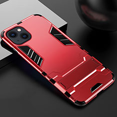 Apple iPhone 13用ハイブリットバンパーケース スタンド プラスチック 兼シリコーン カバー A01 アップル レッド