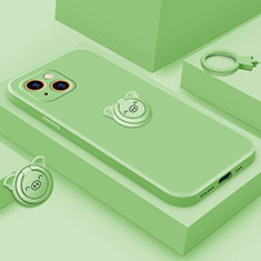 Apple iPhone 13用極薄ソフトケース シリコンケース 耐衝撃 全面保護 アンド指輪 マグネット式 バンパー A07 アップル グリーン