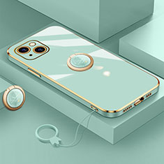 Apple iPhone 13用極薄ソフトケース シリコンケース 耐衝撃 全面保護 アンド指輪 マグネット式 バンパー A08 アップル グリーン
