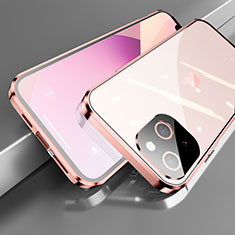 Apple iPhone 13用ケース 高級感 手触り良い アルミメタル 製の金属製 360度 フルカバーバンパー 鏡面 カバー M05 アップル ローズゴールド