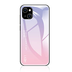 Apple iPhone 13用ハイブリットバンパーケース プラスチック 鏡面 虹 グラデーション 勾配色 カバー アップル ピンク