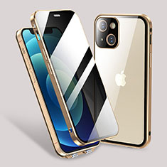 Apple iPhone 13用ケース 高級感 手触り良い アルミメタル 製の金属製 360度 フルカバーバンパー 鏡面 カバー M02 アップル ゴールド