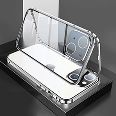Apple iPhone 13用ケース 高級感 手触り良い アルミメタル 製の金属製 360度 フルカバーバンパー 鏡面 カバー M01 アップル シルバー