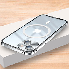 Apple iPhone 13用ケース 高級感 手触り良い メタル兼プラスチック バンパー Mag-Safe 磁気 Magnetic LK2 アップル シルバー