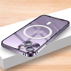 Apple iPhone 13用ケース 高級感 手触り良い メタル兼プラスチック バンパー Mag-Safe 磁気 Magnetic LK2 アップル パープル