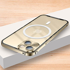 Apple iPhone 13用ケース 高級感 手触り良い メタル兼プラスチック バンパー Mag-Safe 磁気 Magnetic LK2 アップル ゴールド