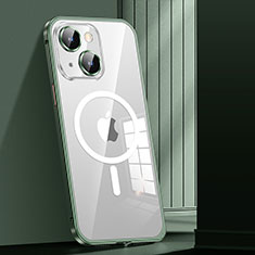 Apple iPhone 13用ケース 高級感 手触り良い メタル兼プラスチック バンパー Mag-Safe 磁気 Magnetic JL1 アップル グリーン