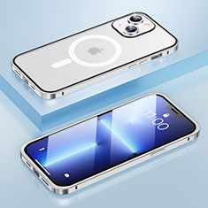 Apple iPhone 13用ケース 高級感 手触り良い メタル兼プラスチック バンパー Mag-Safe 磁気 Magnetic LF1 アップル シルバー