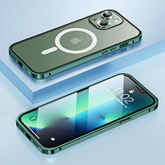 Apple iPhone 13用ケース 高級感 手触り良い メタル兼プラスチック バンパー Mag-Safe 磁気 Magnetic LF1 アップル グリーン