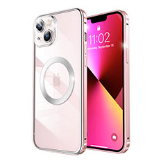 Apple iPhone 13用ケース 高級感 手触り良い メタル兼プラスチック バンパー Mag-Safe 磁気 Magnetic LF3 アップル ローズゴールド