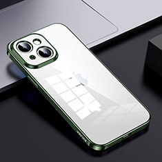 Apple iPhone 13用ハイブリットバンパーケース クリア透明 プラスチック カバー LD2 アップル グリーン