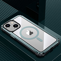 Apple iPhone 13用ケース 高級感 手触り良い アルミメタル 製の金属製 兼シリコン カバー Mag-Safe 磁気 Magnetic QC1 アップル シアン