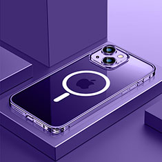 Apple iPhone 13用ケース 高級感 手触り良い メタル兼プラスチック バンパー Mag-Safe 磁気 Magnetic QC3 アップル パープル