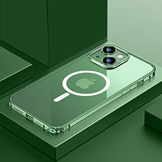 Apple iPhone 13用ケース 高級感 手触り良い メタル兼プラスチック バンパー Mag-Safe 磁気 Magnetic QC3 アップル グリーン