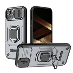 Apple iPhone 13用ハイブリットバンパーケース プラスチック アンド指輪 マグネット式 KC3 アップル グレー