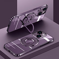 Apple iPhone 13用極薄ソフトケース シリコンケース 耐衝撃 全面保護 クリア透明 カバー Mag-Safe 磁気 Magnetic AC1 アップル パープル
