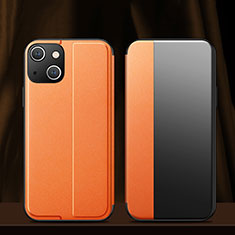 Apple iPhone 13 Mini用手帳型 レザーケース スタンド カバー M02 アップル オレンジ