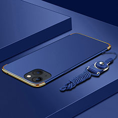 Apple iPhone 13 Mini用ケース 高級感 手触り良い メタル兼プラスチック バンパー 亦 ひも アップル ネイビー