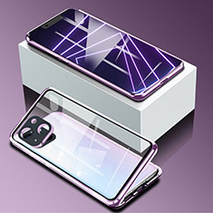 Apple iPhone 13 Mini用ケース 高級感 手触り良い アルミメタル 製の金属製 360度 フルカバーバンパー 鏡面 カバー M09 アップル パープル