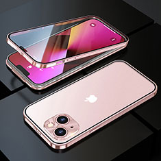 Apple iPhone 13 Mini用ケース 高級感 手触り良い アルミメタル 製の金属製 360度 フルカバーバンパー 鏡面 カバー M10 アップル ローズゴールド