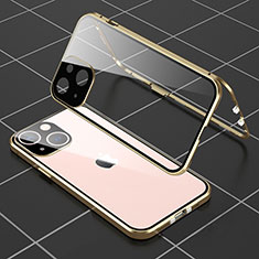 Apple iPhone 13 Mini用ケース 高級感 手触り良い アルミメタル 製の金属製 360度 フルカバーバンパー 鏡面 カバー M04 アップル ゴールド