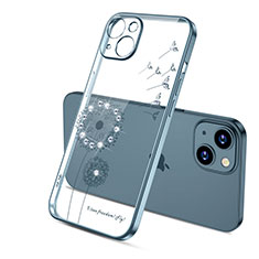 Apple iPhone 13 Mini用極薄ソフトケース シリコンケース 耐衝撃 全面保護 クリア透明 花 アップル ネイビー