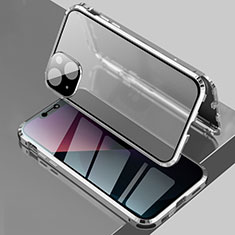 Apple iPhone 13 Mini用ケース 高級感 手触り良い アルミメタル 製の金属製 360度 フルカバーバンパー 鏡面 カバー アップル シルバー