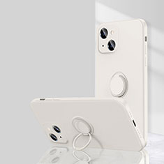 Apple iPhone 13 Mini用極薄ソフトケース シリコンケース 耐衝撃 全面保護 アンド指輪 マグネット式 バンパー G01 アップル ホワイト