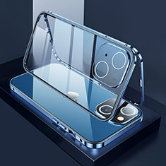 Apple iPhone 13 Mini用ケース 高級感 手触り良い アルミメタル 製の金属製 360度 フルカバーバンパー 鏡面 カバー M01 アップル ネイビー