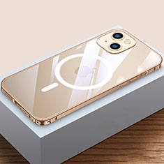 Apple iPhone 13 Mini用ケース 高級感 手触り良い メタル兼プラスチック バンパー Mag-Safe 磁気 Magnetic QC4 アップル ゴールド