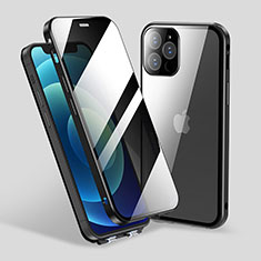 Apple iPhone 13 Pro用ケース 高級感 手触り良い アルミメタル 製の金属製 360度 フルカバーバンパー 鏡面 カバー M06 アップル ブラック