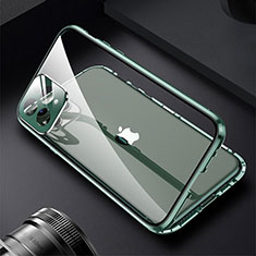 Apple iPhone 13 Pro用ケース 高級感 手触り良い アルミメタル 製の金属製 360度 フルカバーバンパー 鏡面 カバー M09 アップル グリーン